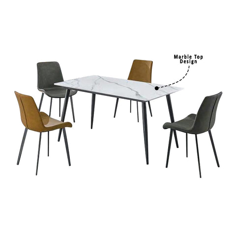 Kaye 1 Table + 4 Chairs Dining Set- Marble-like Top Dining Table-Dining Set-Furnituremart.sg