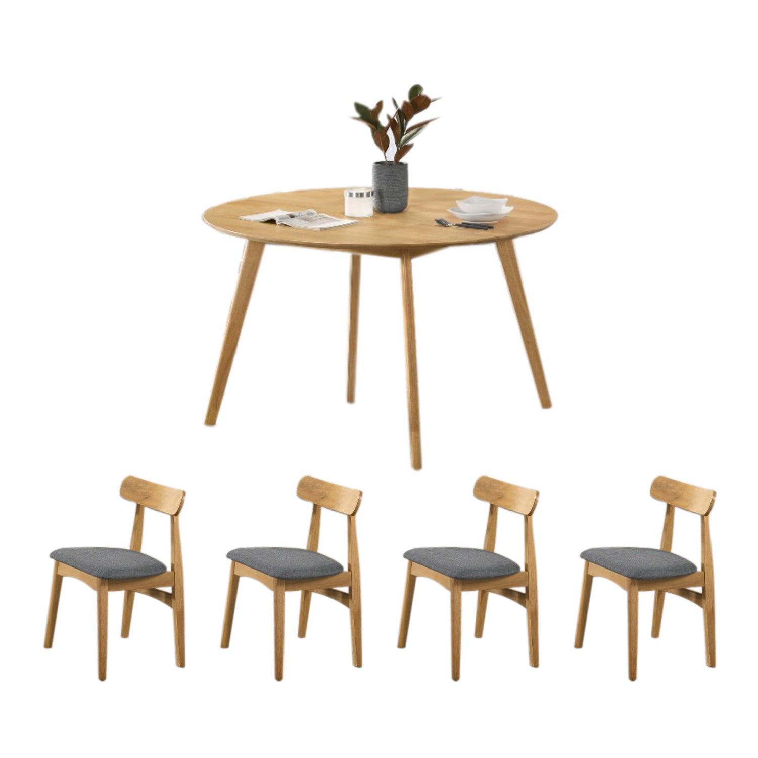 Mitti Round Dining Set Table with Chair in Natural Color