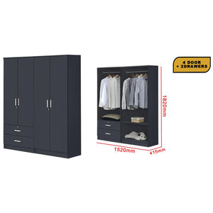 Panama Series 4 Door Wardrobe with 2 Drawers in Dark Grey Colour