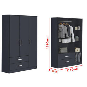 Panama Series 3 Door Wardrobe with Drawers in Dark Grey Colour