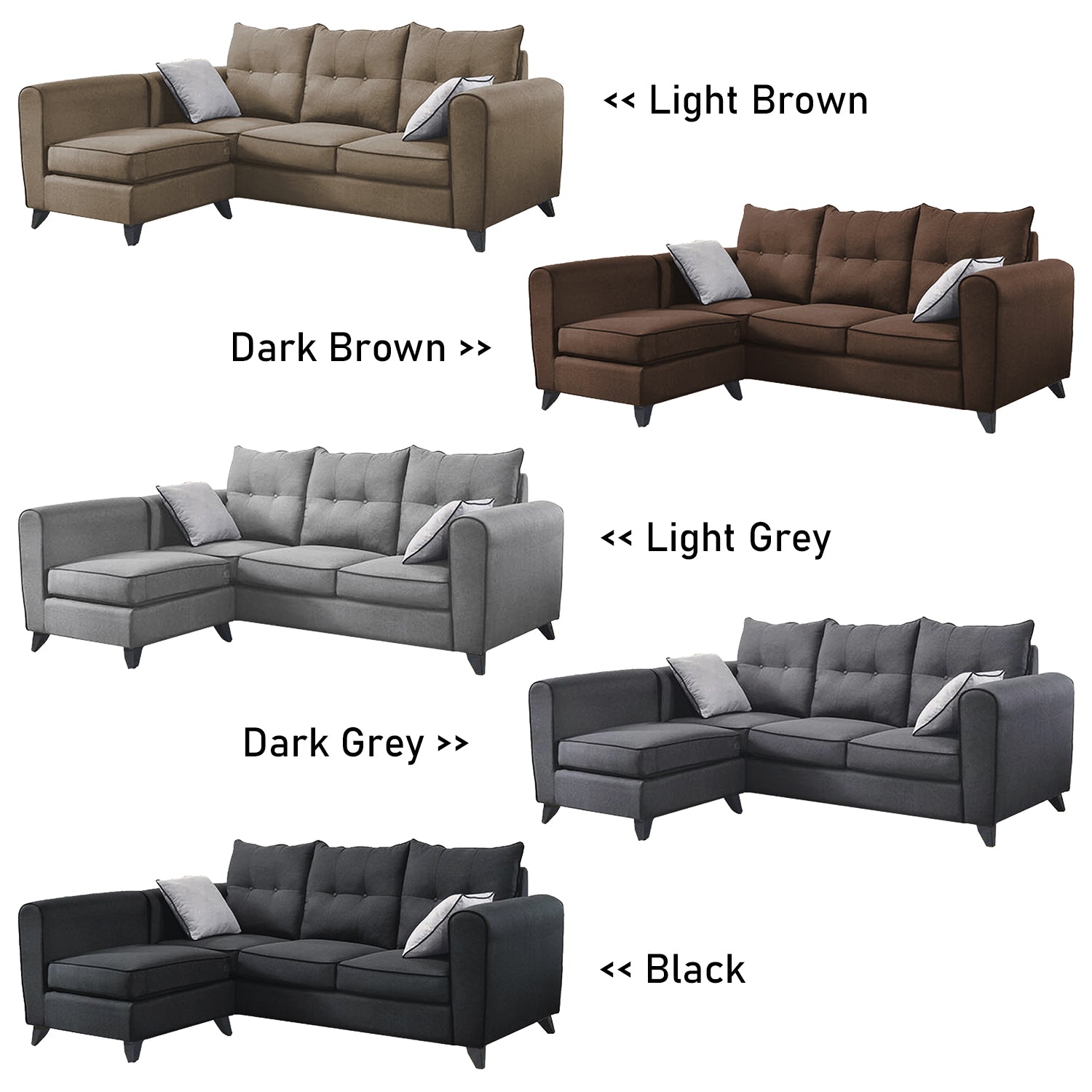 Dixie Series Fabric 1/2/3-Seater L-Shaped Sofa Set with Chaise in 5 Colours