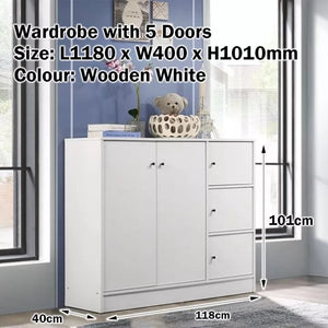 Kim Series 1 Wooden Wardrobe, Children Cabinet, Multi Purpose Storage In White Colour