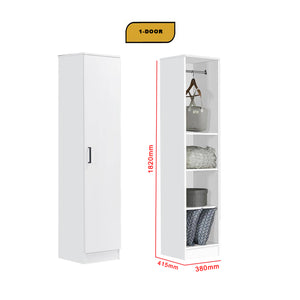 Cyprus Series 1 Doors Tall Wardrobe in Full White Colour