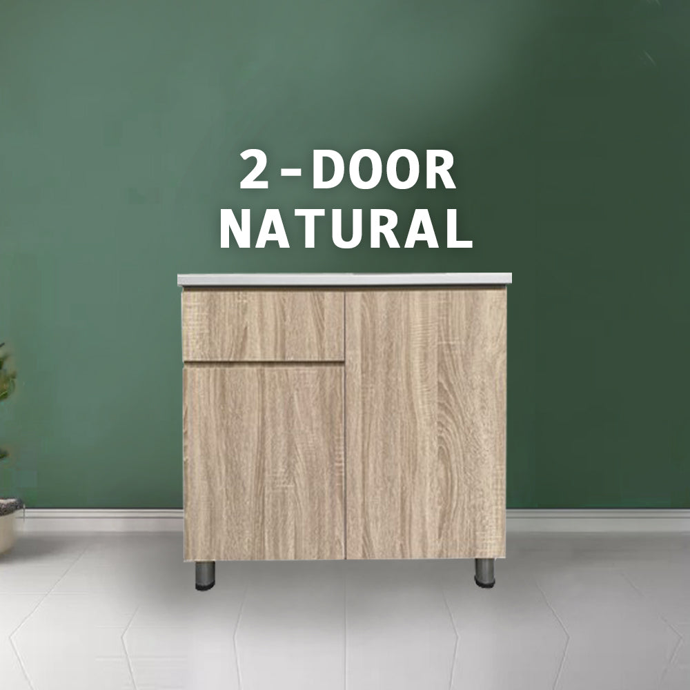 Everly 2 Door Natural Kitchen Cabinet Ceramic Tile Top with Gas Cabinet