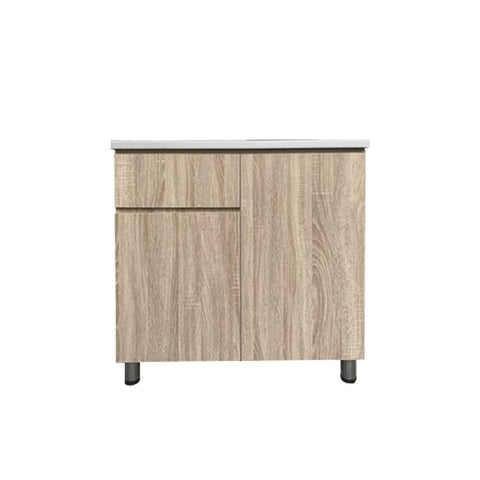 Everly 2 Door Natural Kitchen Cabinet Ceramic Tile Top with Gas Cabinet