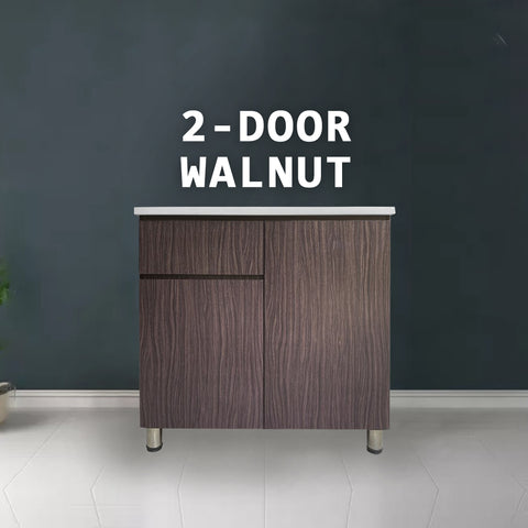 Image of Everly 2 Door Walnut Kitchen Cabinet Ceramic Tile Top with Gas Cabinet
