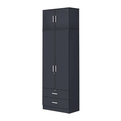 Image of Panama Series 2 Door Wardrobe with Drawers and Top Cabinet in Dark Grey Colour