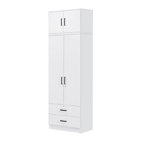 Image of Cyprus Series 2 Door Wardrobe with Drawers and Top Cabinet in Full White Colour