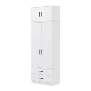 Cyprus Series 2 Door Wardrobe with Drawers and Top Cabinet in Full White Colour