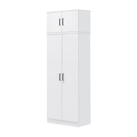 Image of Cyprus Series 2 Door Tall Wardrobe with Top Cabinet in Full White Colour