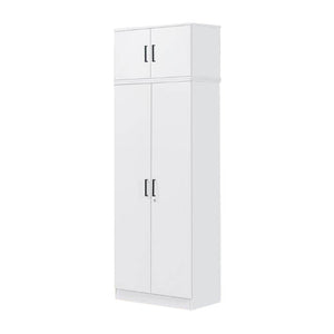 Cyprus Series 2 Door Tall Wardrobe with Top Cabinet in Full White Colour