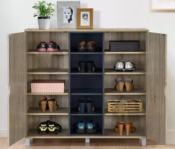 Kenzie 1/2 Door Wooden cabinet/ Shoes Shelving Cabinet / Utility storage shelf In Grey With Natural Color