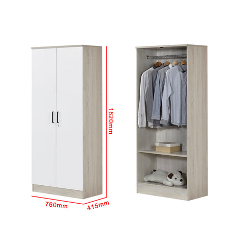 Image of Poland Series 2 Door Wardrobe in Natural & White Colour
