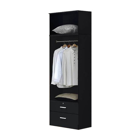 Image of Albania Series 2 Door Wardrobe with Drawers and Top Cabinet in Black Colour
