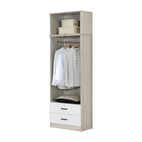 Image of Poland Series 2 Door Wardrobe with Drawers and Top Cabinet in Natural & White Colour