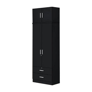 Albania Series 2 Door Wardrobe with Drawers and Top Cabinet in Black Colour