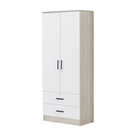 Image of Poland Series 2 Door Wardrobe with Drawers in Natural & White Colour