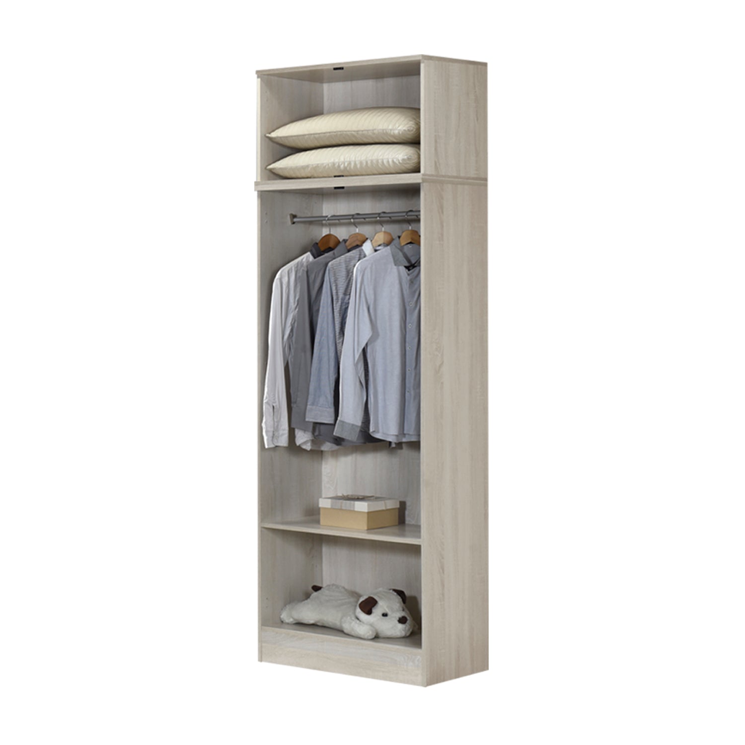 Poland Series 2 Door Tall Wardrobe with Top Cabinet in Ivory & White Colour
