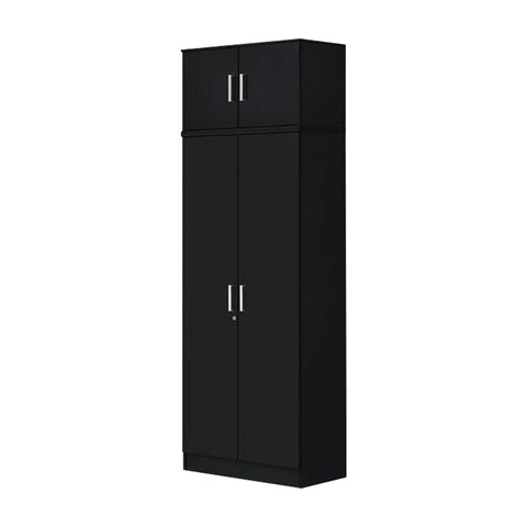 Image of Albania Series 2 Door Tall Wardrobe with Top Cabinet in Black Colour