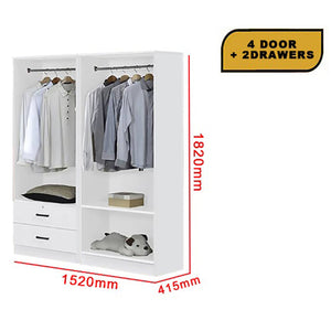 Cyprus Series 4 Door Wardrobe with 2 Drawers in Full White Colour