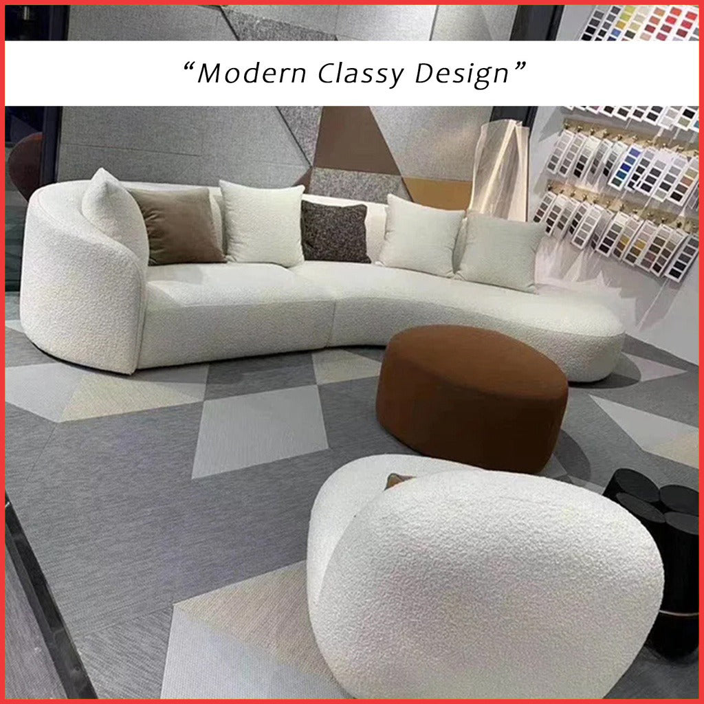 Perla Series Curved Shaped Sofa In Pet Friendly Scratch And Water Proof Fabric/Leather
