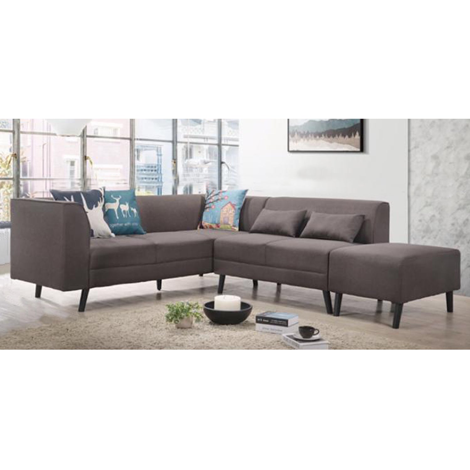Columbus Fabric/ Leather 3 Piece Modular Sofa Set in 6 Colours-Furnituremart.sg
