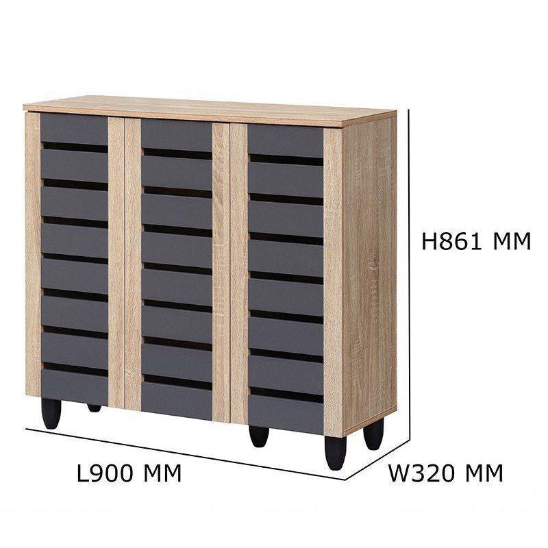 TORI 3-Door Shoe Cabinet Solid Board 8 Tier Shelving Free Ventilation