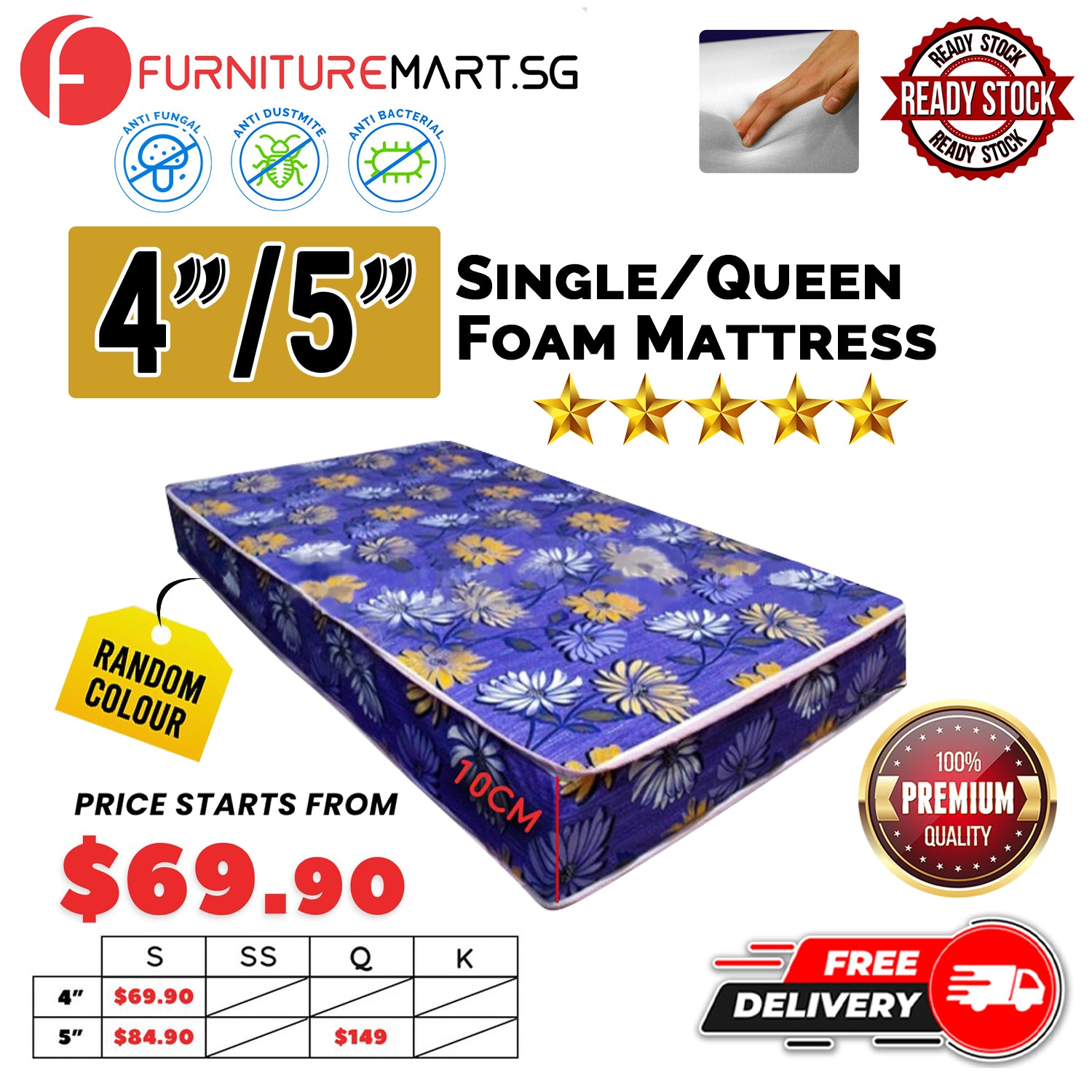 🔥 READY STOCK 🔥 - 4"/5" Single /Super Single High Density Foam Mattress