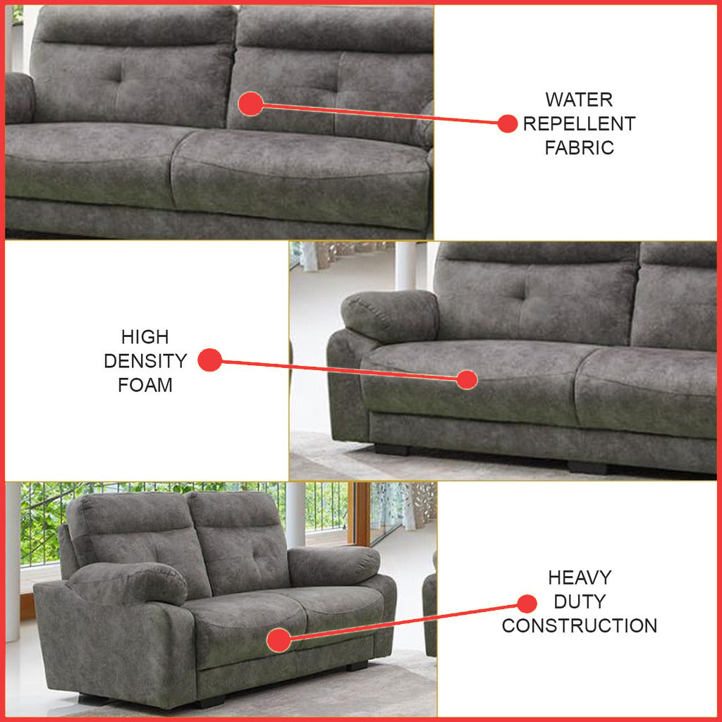 Kalira Series 2-Seater + 3-Seater Sofa Set Premium Water Repellent Fabric in Grey