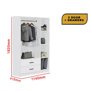 Cyprus Series 3 Door Wardrobe with Drawers in Full White Colour