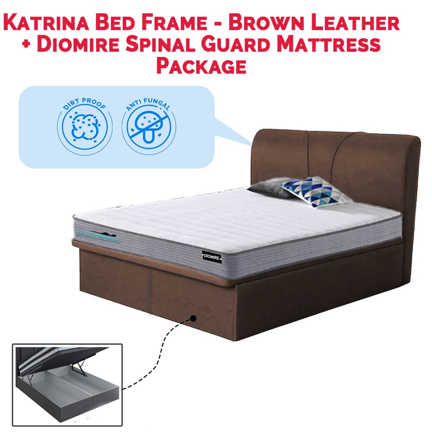 Katrina Storage Bed Frame SBD16 + 9" Bonnell Spring/ 11.5" Back Therapy Mattress Package