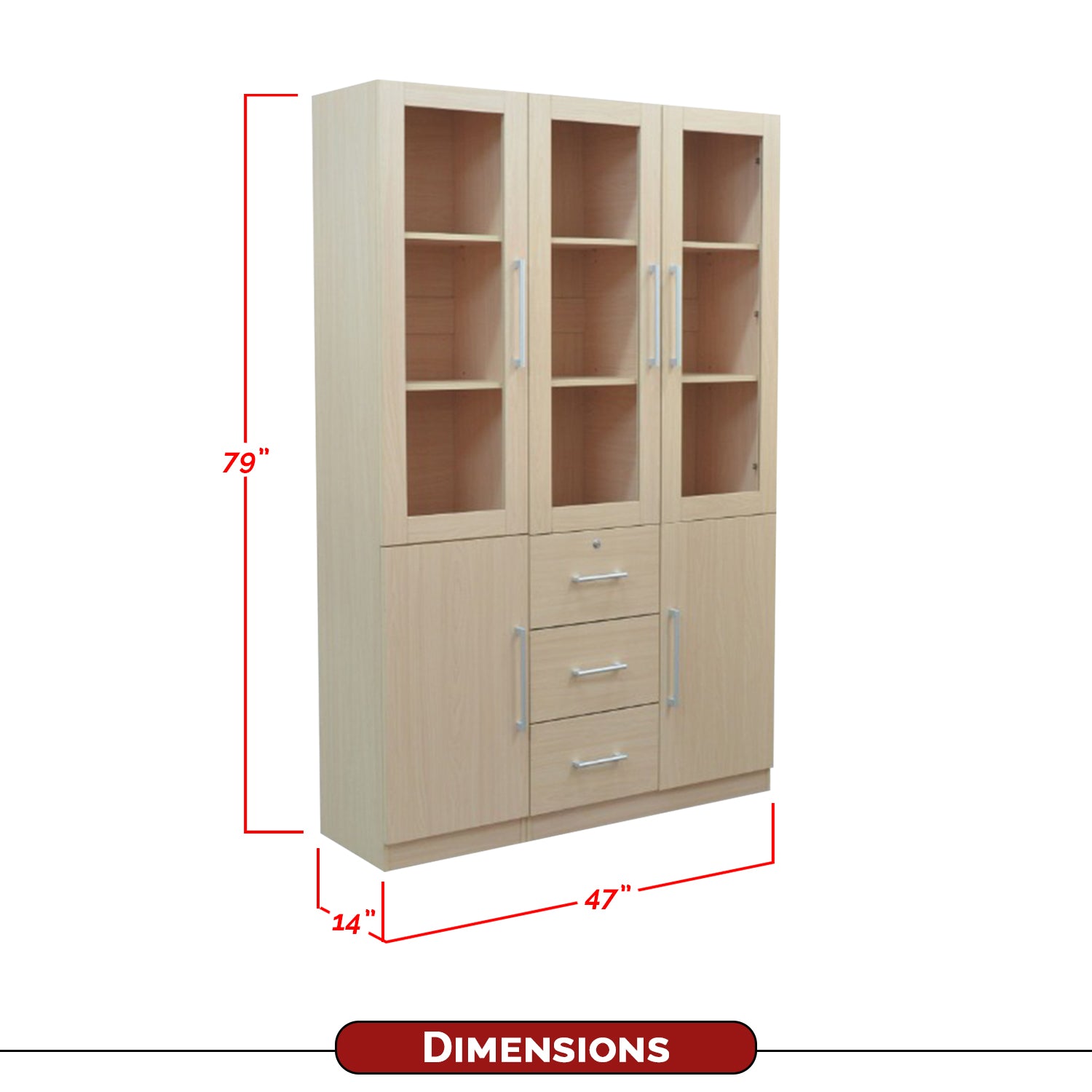 Darra Series 11 Bookshelf Cabinet With Glass Doors In 3 Colors