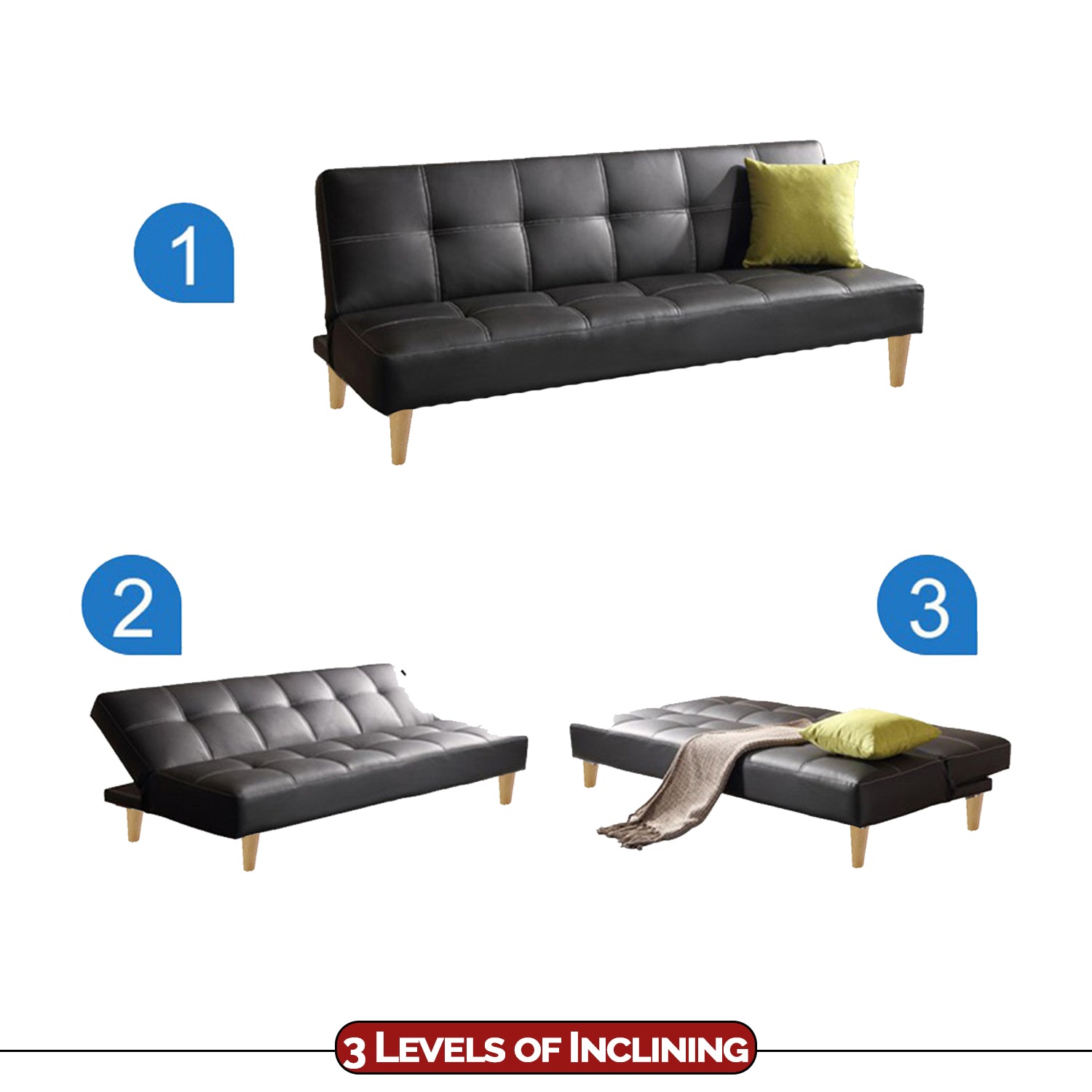 Sofia 6 Feet Leather Sofa Bed In 4 Colours