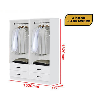 Cyprus Series 4 Door Wardrobe with 4 Drawers in Full White Colour