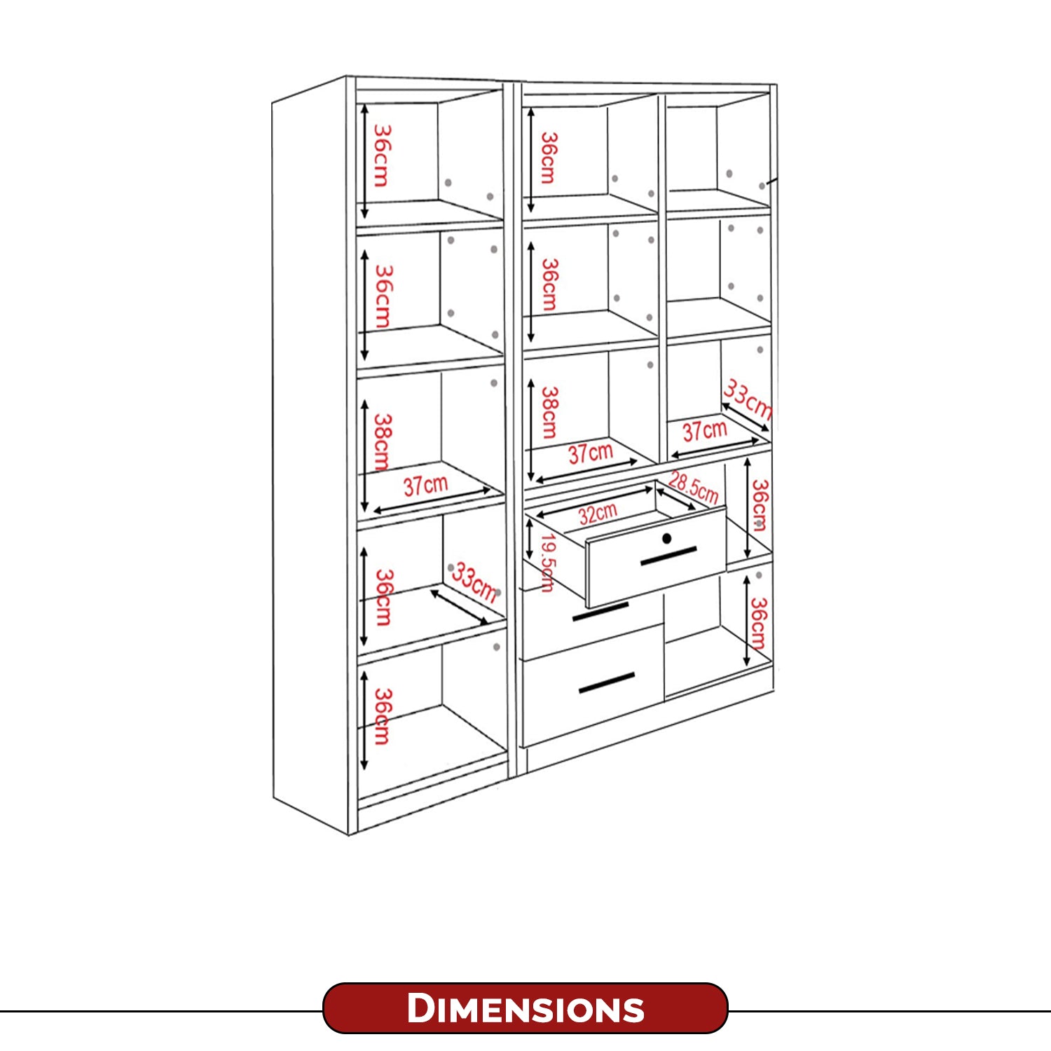 Darra Series 11 Bookshelf Cabinet With Glass Doors In 3 Colors