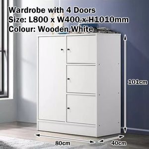 Kim Series 2 Wooden Wardrobe, Children Cabinet, Multi Purpose Storage In White Colour