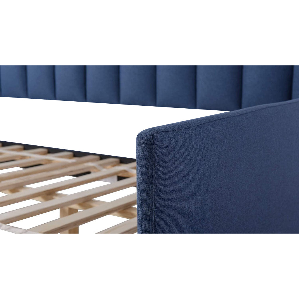 Edgar Daybed In Dark Sapphire Blue Velvet Or Faux Leather In Camel Colour w/ Mattress Add On