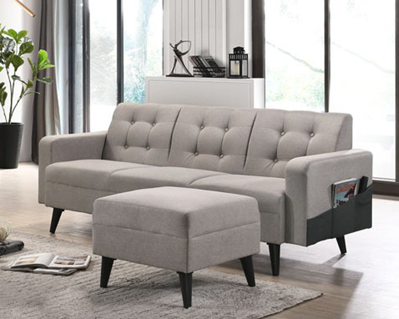Lamia Modern Button Tufted Sofa Set Upholstered In Grey Fabric