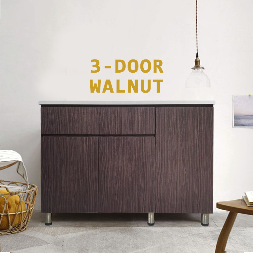 Everly 3 Door Walnut Kitchen Cabinet Ceramic Tile Top with Gas Cabinet