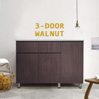 Everly 3 Door Walnut Kitchen Cabinet Ceramic Tile Top with Gas Cabinet