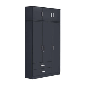 Panama Series 3 Door Tall Wardrobe with Drawers and Top Cabinet in Dark Grey Colour