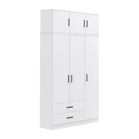Image of Cyprus Series 3 Door Tall Wardrobe with Drawers and Top Cabinet in Full White Colour