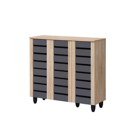 Image of TORI 3-Door Shoe Cabinet Solid Board 8 Tier Shelving Free Ventilation