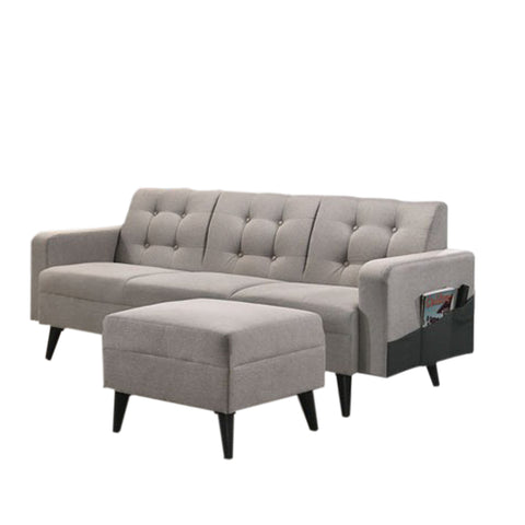 Image of Lamia Modern Button Tufted Sofa Set Upholstered In Grey Fabric