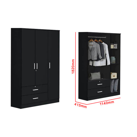 Albania Series 3 Door Wardrobe with Drawers in Black Colour