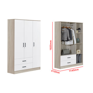 Poland Series 3 Door Wardrobe with Drawers in Natural & White Colour