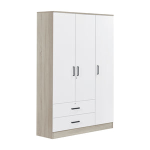 Poland Series 3 Door Wardrobe with Drawers in Natural & White Colour