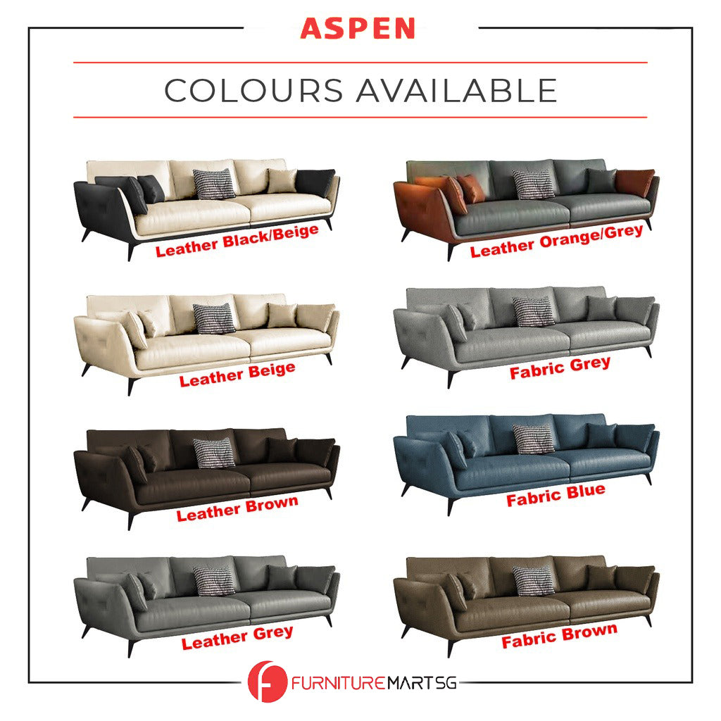 Aspen 1/2/3/4 Seater Fabric / Faux Leather Sofa with Ottoman in 8 Colors