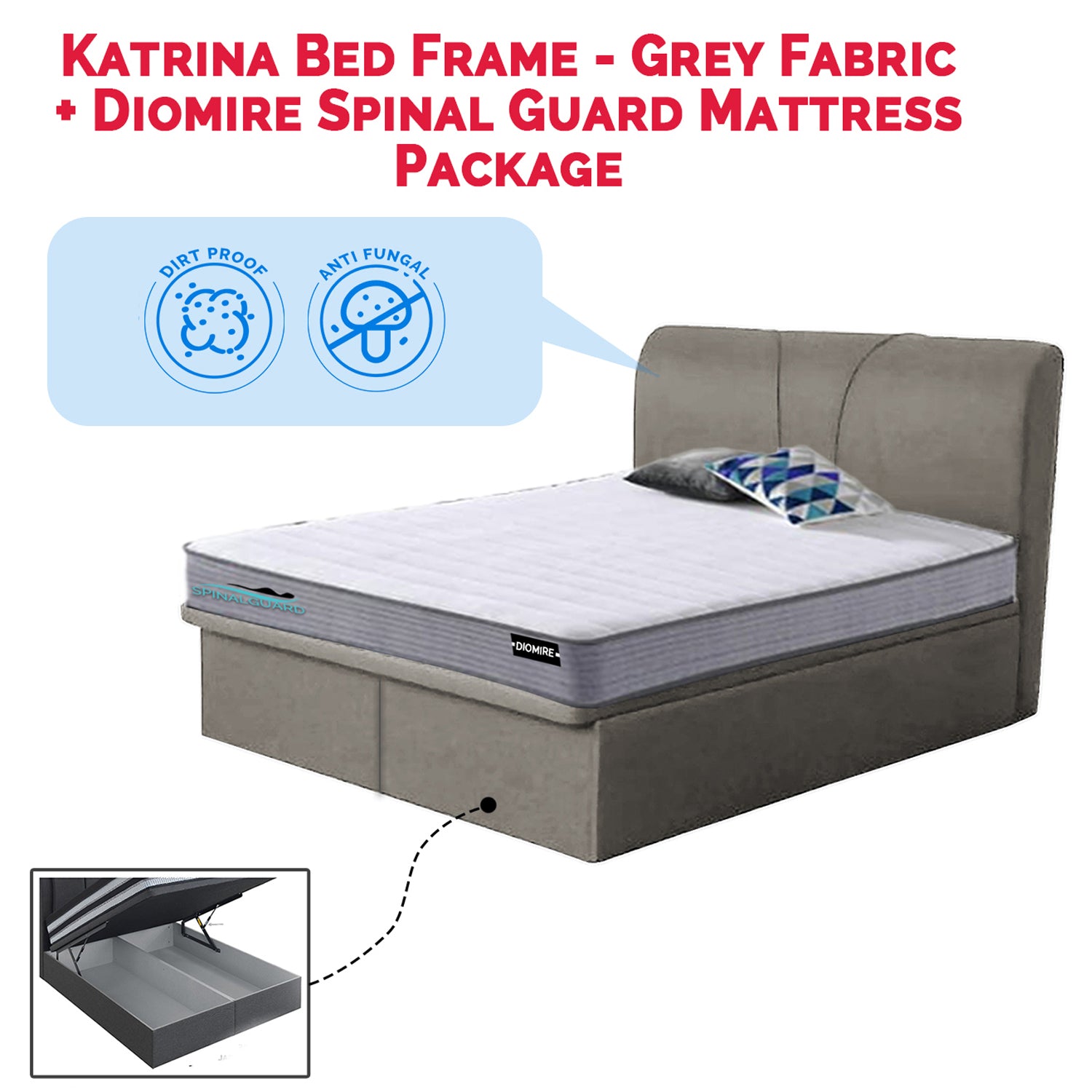 Katrina Storage Bed Frame SBD16 + 9" Bonnell Spring/ 11.5" Back Therapy Mattress Package