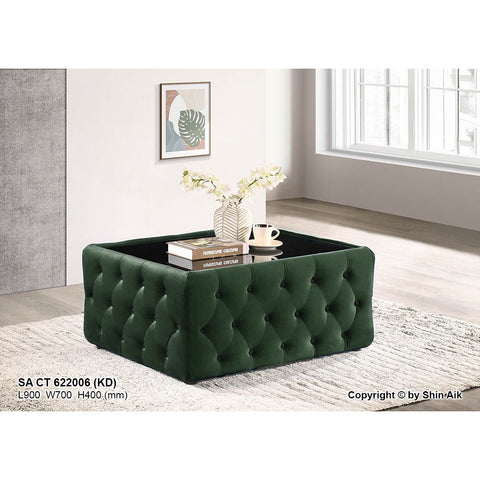 Image of Chesterfield Coffee Table with Black Glass Top in Dark Green Colour